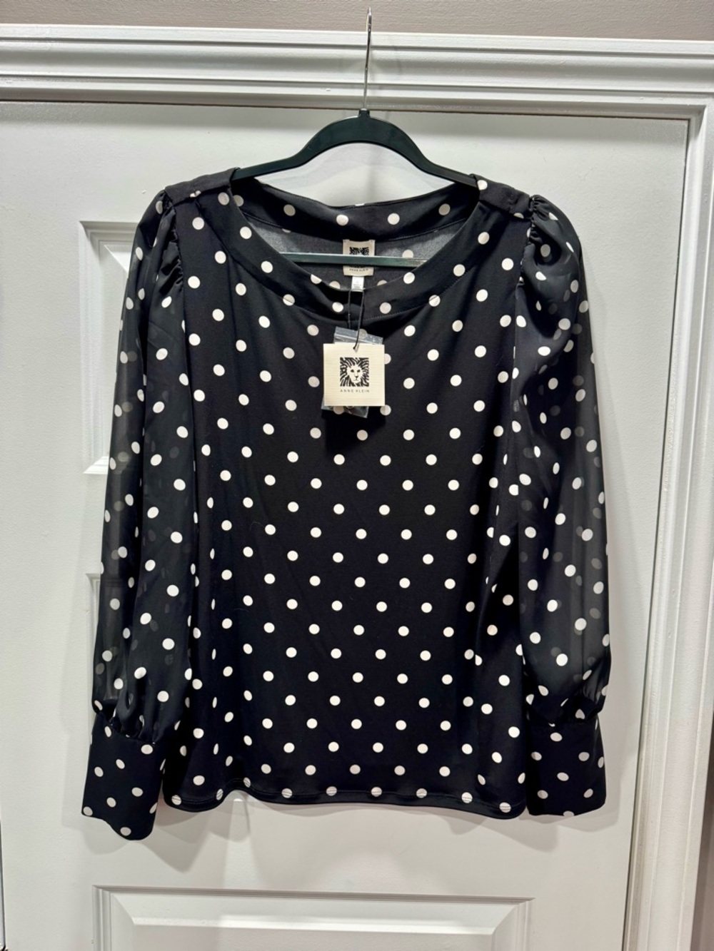 Anne Klein Dot Print Chiffon Sleeve Blouse